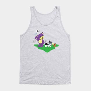 Mr.purple bear take snowy dog for a walk, dog will fight with squirrel, little husky dog, cute puppy, dog lover Tank Top